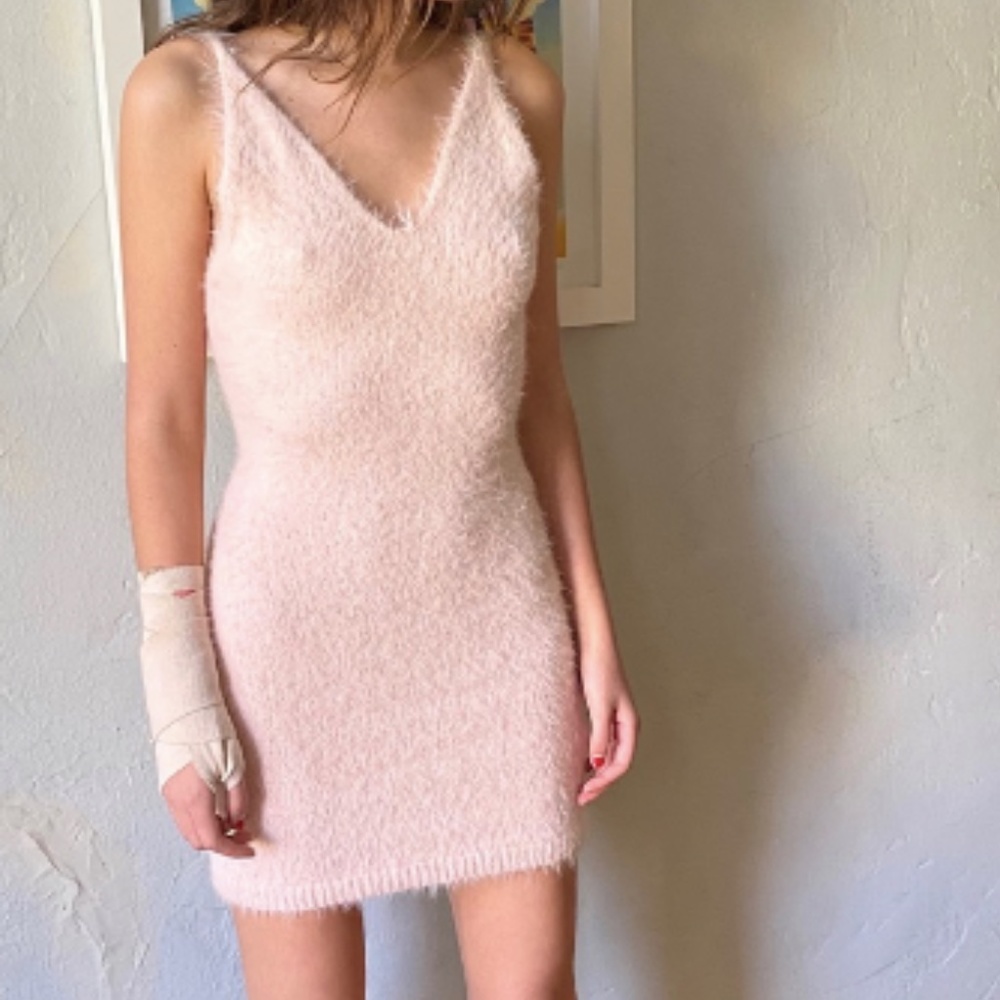 Urban Outfitters Baby Pink Fuzzy Sweater Dress
